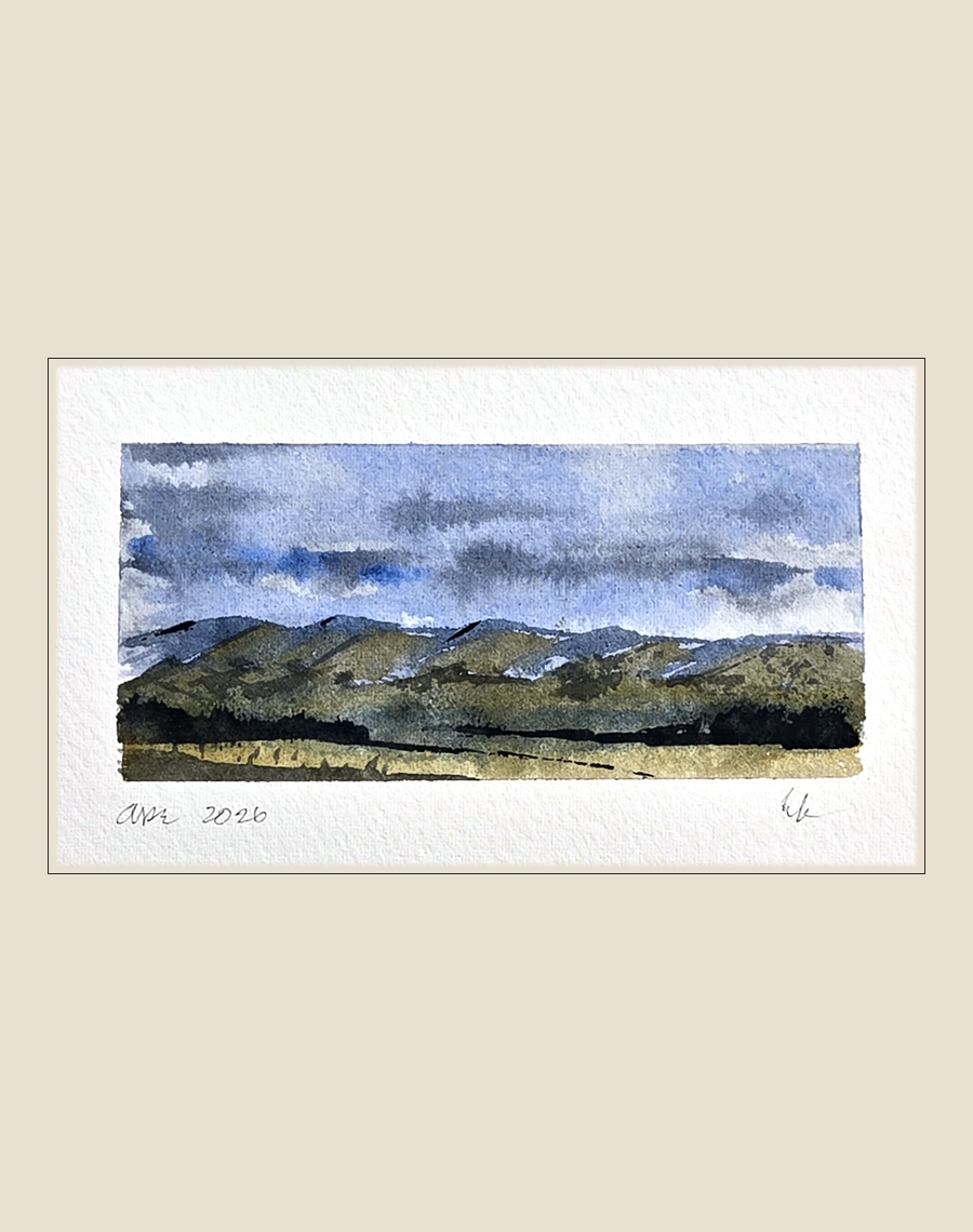 Hedgerow Sky — original hand-painted watercolor notecard by Richard Kuensting